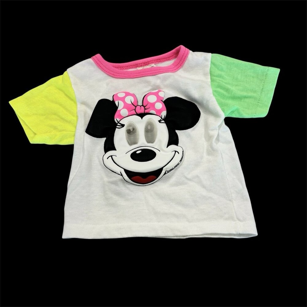 Vintage 90s Neon Minnie Mouse Shirt 2T Pilgrim Moving Eyes Hard To Find! Girls